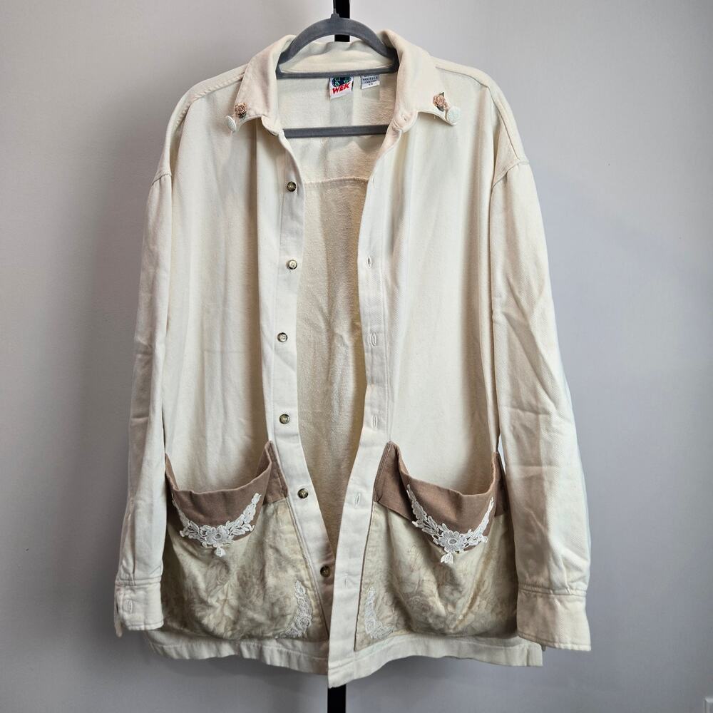 WEK the World‎ Vintage Boho Shirt Jacket Oversized Lace Pockets Floral USA Made